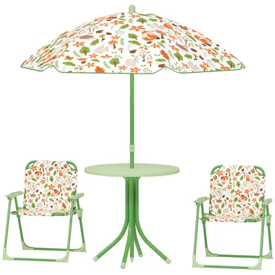 Produktbild von Klappbares Garten-Set fš¹r Kinder mit 2 Stš¹hlen, Tisch und verstellbarem Sonnenschirm fš¹r Kinder von 2-5 Jahren, Grš¹n