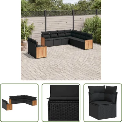 Produktbild von The Living Store 9-tlg. Garten-Sofagarnitur mit Kissen Schwarz Poly Rattan