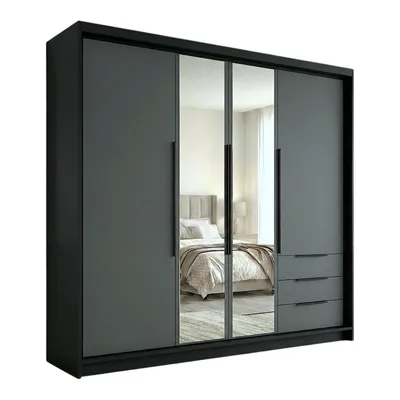 Produktbild von Geräumiger vier-türiger Kleiderschrank VIVO mit Schubladen und Metallgriffen – modernes Design