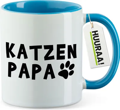 Produktbild von Huuraa Kaffeetasse Katzenpapa Tapse 330ml Blau Keramik Kaffeebecher Geschenkidee