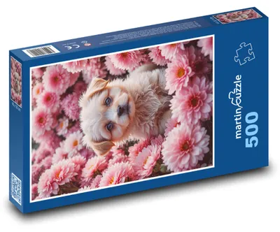 Produktbild von Puzzle 500 Welpe zwischen Blumen - martinpuzzle