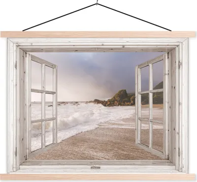 Produktbild von MuchoWow® Textilposter Aussicht - Strand - Meer 60x45 cm mit holzfarbenen Rahmen - Bild