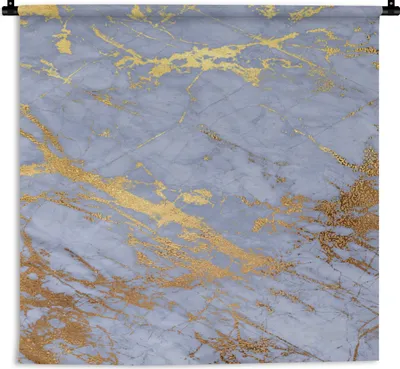 Produktbild von MuchoWow® Wandteppich Wandbehang Marmor - Blau - Gold 150x150 cm Tapisserie Dekoration Wandtuch - Wohnaccessoires - Modernes