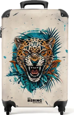 Obrázek produktu pro NoBoringSuitcases.com Příruční kufr z tvrdé skořepiny 55x35x20 cm, 36L, různé potisky pro muže: béžová s Jaguárem, cestovní kufr na 4 kolečkách