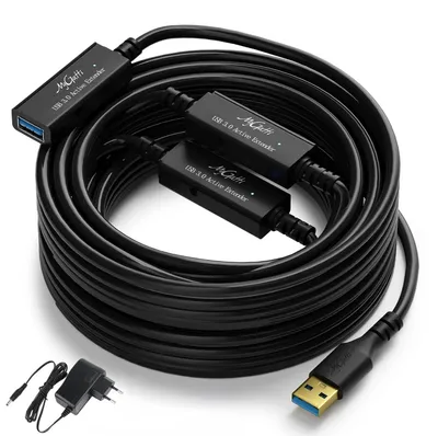 Image de Câble USB 3.0 mâle-femelle 20 m avec adaptateur DC et 3 puces d'extension