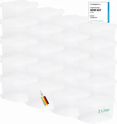Image de Novaliv 20x boîtes de rangement avec couvercle petites 2 L transparentes Nestbar boîtes en plastique empilables avec fermeture à clip plastique BPA-free 19 x 14 x 11 cm