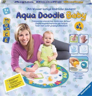 Produktbild von Aqua Doodle Baby Mit Wasser lustige Abdrücke zaubern! - Inhalt: Matte, Stempelkissen und 2 Stempel, Mattendurchmesser: ca. 53 cm, Ab 9 Monaten, ministeps Spiele Deutsch