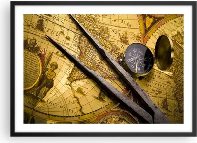 Produktbild von Gerahmtes Poster - Schwarzer Rahmen - Kompass Abenteuer Reisen - 70x50 cm - Wand Bild - Wanddeko - Wandbilder - Wandposter - Bilderrahmen - Bilder - Kunstdruck - Wandbild - P2BAA70x50-0146