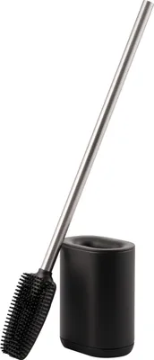 Image de bremermann Garniture WC barbena, noire, avec brosse flexible 3en1 en tpr // Brosse WC manche inox