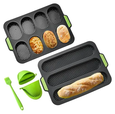 Obrázok produktu pre Forma na pečenie bagiet Silikónová forma na pečenie Chlebová rolka Dlhý bochník chleba Hot dog Izolačná ručná spona Štetec na olej