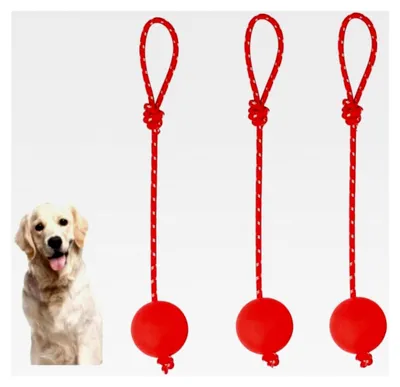 Produktbild von 3 Stück Elastische Hundespielzeugbälle mit Seil aus Naturkautschuk für große und kleine Hunde
