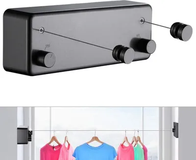 Produktbild von Einziehbare Wäscheleine für Innen- und Außenbereich | Robuste Trockenleine mit Wandhalterung | Verhindert Durchhängen mit Verriegelungsfunktion