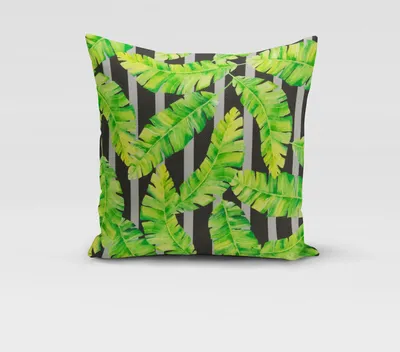 Produktbild von SCHÖNER LEBEN. Kissenhülle Outdoor Palmen-Blätter grün schwarz grau Größe 80x80cm (HxB) 80x80cm (HxB) Größe