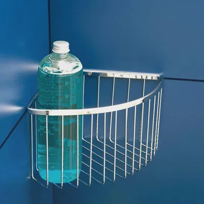 Produktbild von Duschablage Ecke Messing | Mit Schrauben enthalten | Quick Fix Kompatibel (Ohne Bohren) | Feuchtigkeitsbeständig | Schneller Wasserablauf | 20 x 13,5 x 20 cm – Modell Krom