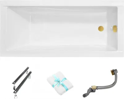 Produktbild von Aqua For You | Badewanne - Besco Modern - Acryl - 180 x 80 Cm - Gold Siphon - Antibakterielle Beschichtung - Montageset