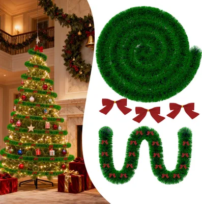 Produktbild von UISEBRT 10m Weihnachtsgirlande Tannengirlande mit Schleife Weihnachtsdeko Türkranz Treppe Baum Festliche Dekoration Christbaumschmuck Grün Kante