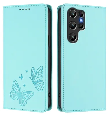 Produktbild von Lederhülle für Oukitel C61 / C61 Pro, Schmetterling Prägung Leder Brieftasche Schutzhülle mit Ständer Türkis