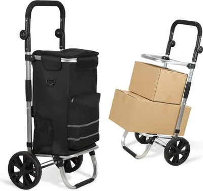 Immagine prodotto di Carrello della spesa Izrielar 3 in 1, 51 L, fino a 50 kg, pieghevole, borsa rimovibile, 2 ruote, tracolla, saliscale, carrello per la spesa, ausilio per la spesa