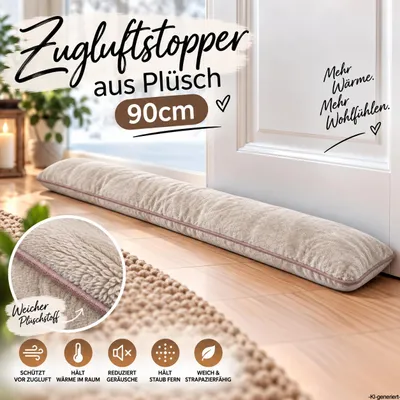 Produktbild von Zugluftstopper Tür 90 cm Taupe – Weicher Plüsch Windstopper, Türbodendichtung gegen Zugluft, wärmeisolierend, geräuschreduzierend & energiesparend