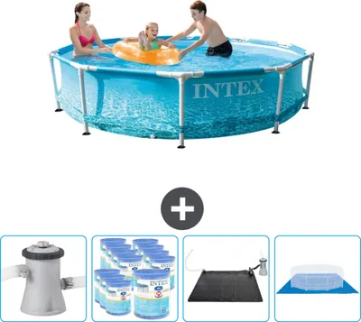 Produktbild von Intex Rundrahmen-Schwimmbecken – 305 x 76 cm – Wasserdruck – inklusive Pumpe Filter - Solarmatte - Bodenplane
