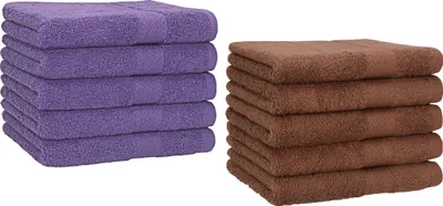 Produktbild von Betz 10 Stück Gästetücher 30x50 cm PREMIUM 100% Baumwolle Set Farbe: lila und nussbraun