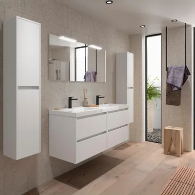 Produktbild von S Badezimmermöbel BALTIC 1400 2 Schubladen WHITE SATIN + Waschtisch + Spiegel