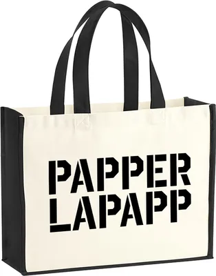 Produktbild von Huuraa Jutetasche Papperlapapp Schriftzug 21 Liter Black Jute und Baumwolle Einkaufstasche Geschenkidee