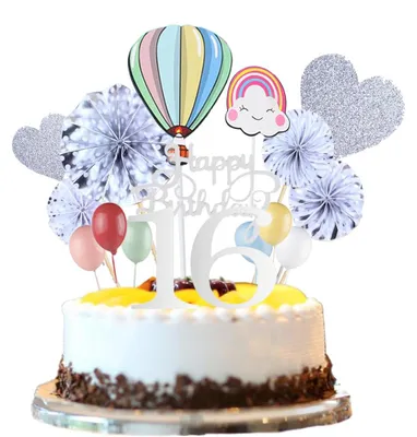 Tortendeko-Set 16-teilig Silber, Happy Birthday, Glitzer, für Mädchen & Jungen