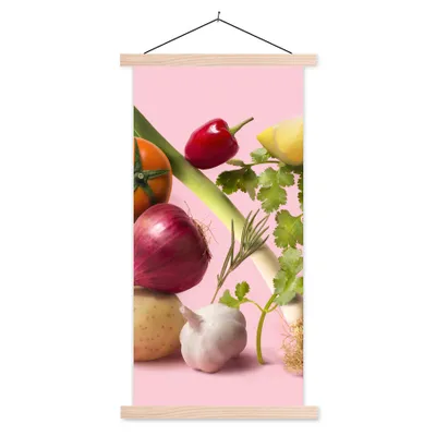 Produktbild von MuchoWow® Textilposter Lebensmittel - Gemüse - Rosa 40x80 cm mit holzfarbenen Rahmen - Wohnzimmer