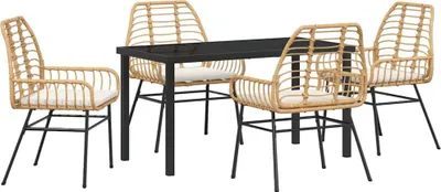 Image de Ensemble de salle à manger pour jardin 5 pcs Marron polyrotin