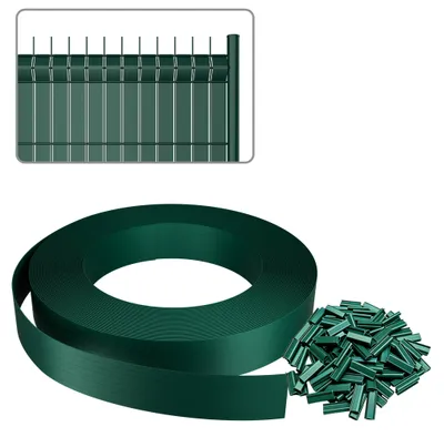 Produktbild von QEENTOE PVC Sichtschutzstreifen, Sichtschutz Zaun 5cmx35m inkl 50 Clips Zaunblende für Doppelstabmattenzaun & Stabmattenzaun, Grün