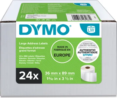 Produktbild von DYMO Original LabelWriter Adressetiketten (Groß) | 36 mm x 89 mm | 24 Rollen mit je 130 leicht ablösbaren Etiketten (3.120 Etikettenband) | selbstklebendes Etikettenband| für LabelWriter Etikettendrucker