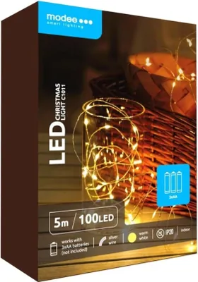 Zdjęcie produktu dla Modee Lighting Łańcuch choinkowy LED 100 LED 5m 3xAA ciepły biały