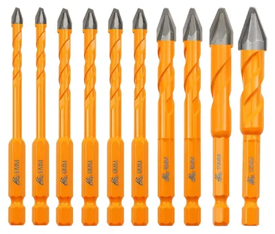 Productafbeelding van Hardmetalen muurboor set van 10 - precisieboor 2 x 5 mm + 4 x 6 mm + 2 x 8 mm + 10 mm + 12 mm