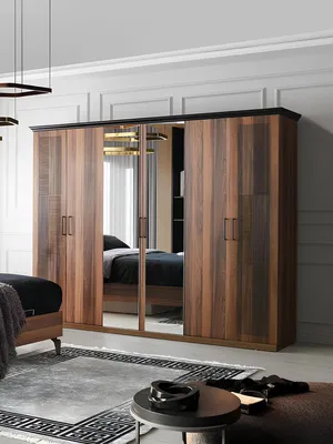 Produktbild von Holzschrank Schlafzimmerschrank Kleiderschrank Schrank Braun Spiegel