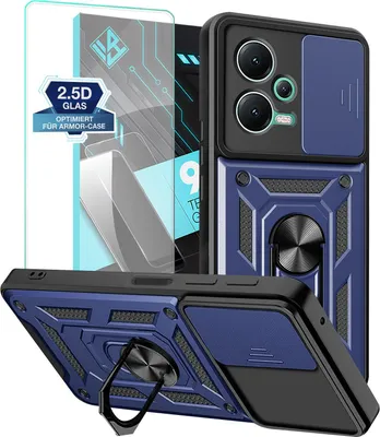 Produktbild von Armor Handyhülle für Xiaomi Redmi Note 12 5G mit 9H Displayglas Displayschutz Kameraschutz Handy Panzer Case Cover Schutzhülle Outdoor Farbe: Blau