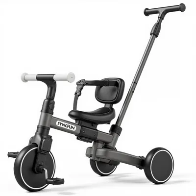 Image de Tricycle pour enfants 3-en-1 avec barre de poussée, adapté aux enfants de 3 à 12 ans