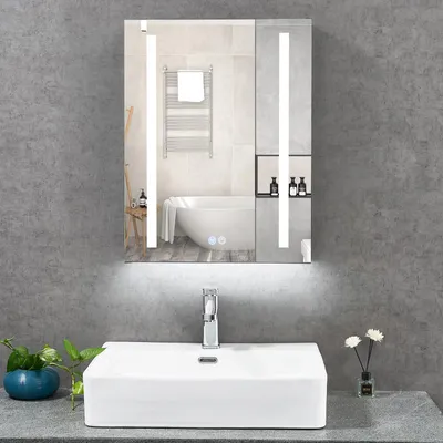 LED-Badspiegelschrank 50x65 cm, mit Beleuchtung, Steckdose und USB