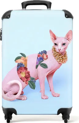 Produktbild von Koffer Katze - Blumen - Goldkette - Blau Handgepäck Trolley