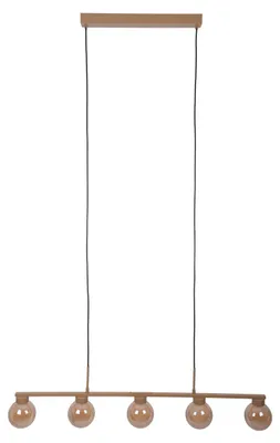 Image de Suspension - Lot de 5 suspensions "DONIKA", longueur : 116 cm, lampadaire de style scandinave, en métal et en verre, de couleur marron, hauteur : 150 cm, dimensions : 116 x 12 cm, culot G9