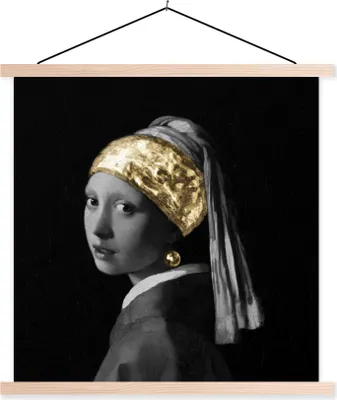 Produktbild von MuchoWow® Textilposter Mädchen mit Perlenohrring - Vermeer - Kunst 40x40 cm mit holzfarbenen Rahmen - Posterleiste