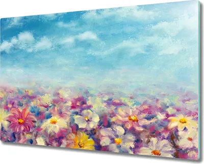 Produktbild von Coloray Schneidebrett Herdabdeckplatte 80x52 cm Kochplattenabdeckung Hackbrett Küchenbrett - Blumen Wiese Himmel