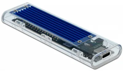 Produktbild von DeLOCK Externes Gehäuse für M.2 NVMe PCIe SSD mit USB Type-C Buchse transparent, SSD-Gehäuse, M.2, M.2, 10 Gbit/s, USB Anschluss, Blau