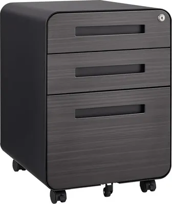 Immagine prodotto di Piedistallo mobile con serratura 40x46 cm, schedario in metallo con 3 cassetti, piedistallo per ufficio con 5 rotelle e cartelle sospese