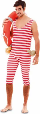 Badeanzug Retro rot-weiß gestreift für Herren Gr. 52, 56 Paarkostüm 20er Jahre  Fasching Karneval Beachparty Mottoparty