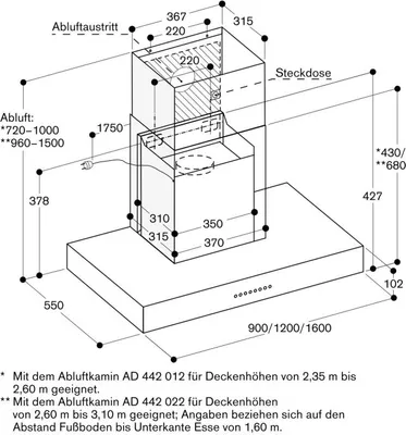 Produktbild von GAGGENAU Abluft Kamin (Länge: 860 mm) Edelstahl AD442022