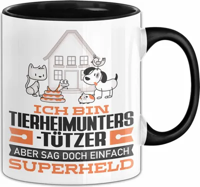 Produktbild von Tierheimunterstützer Geschenk Tasse Ich Bin Tierheimunterstützer Aber Sag Doch Einfach Superheld Lustige Geschenkdiee für Tierheimunterstützer Kaffee-Becher (Schwarz)