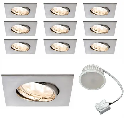 Produktbild von 9x 5W Paulmann Einbauleuchten Set Coin Satin eckig schwenkbar inkl Mili LED 3000K, 51mm Eisen/Alu Zink Silber Einbau Warmweiss