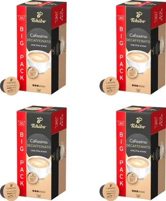 Produktbild von Tchibo Cafissimo Caffè Crema entkoffeiniert Kaffeekapseln, 120 Stück – 4x30 Kapseln (Kaffee, mild mit feinem Aroma), nachhaltig & fair gehandelt
