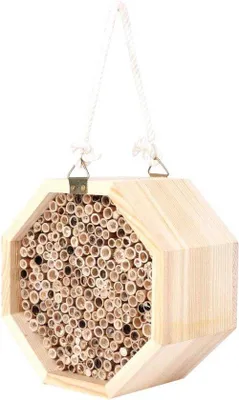 Productafbeelding van Houten Insectenhuis - Insectenhotel Tuin - Natuurlijke Tuindecoratie - Bevordert Tuinecologie - 15x15x9 cm - Natuurlijk Hout